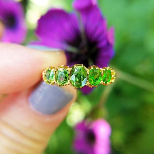 Antique Edwardian Demantoid Garnet Five Stone Ring 1911, Green Garnet (1 of 8)