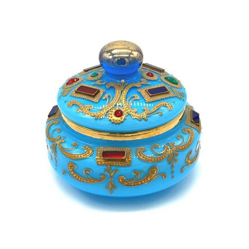 Very Important Rare Large Opaline Glass Box in Turquoise for the Oriental Market (1 of 5)