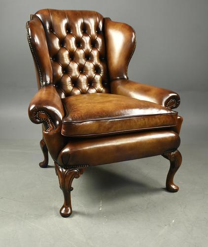 19th Century Antique Leather Wing Chair (1 of 9)