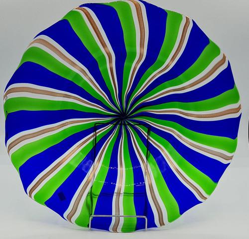 Rare Murano Glass XL Size Platter with Swirled Coloured Stripes (1 of 10)