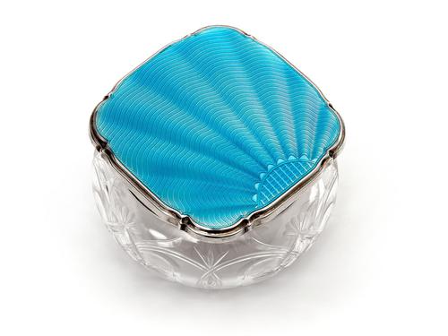 Silver and Enamel Jar with an Engine Turned Sun Burst Blue Guilloche Enamel Lid (1 of 5) Silver and Enamel Jar with an Engine Turned Sun Burst Blue Guilloche Enamel Lid (1 of 5)