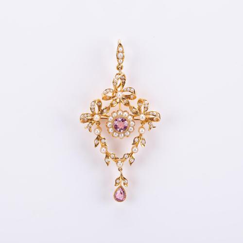 Antique Edwardian 1.07 Carat Pink Tourmaline & Pearl Pendant c.1901 (1 of 6) Antique Edwardian 1.07 Carat Pink Tourmaline & Pearl Pendant c.1901 (1 of 6)