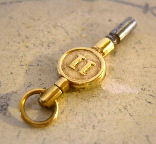 Victorian Pocket Watch Chain Fob 1890s Antique Brass & Steel Swivel Key Size 11 (1 of 9)