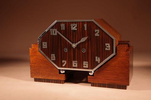 Fantastic Amsterdam School Art Deco Special Design Coromandel / Macassar Ebony & Oak Mantel Clock (1 of 9) Fantastic Amsterdam School Art Deco Special Design Coromandel / Macassar Ebony & Oak Mantel Clock (1 of 9)