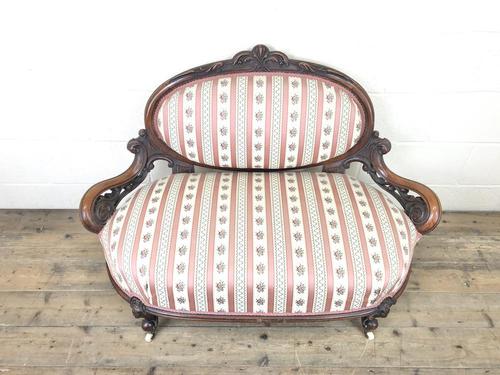 Small Victorian Walnut Frame Salon Sofa Settee (1 of 9)