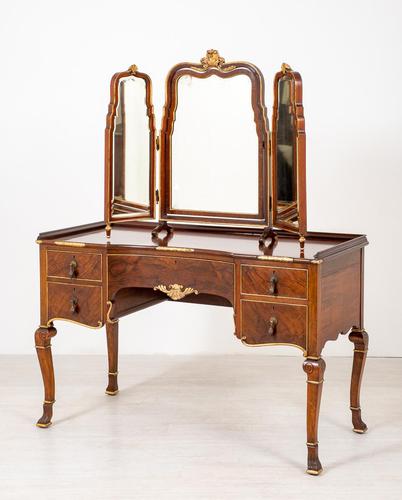 Quality Queen Anne Style Walnut Dressing Table & Mirror c.1920 (1 of 14)