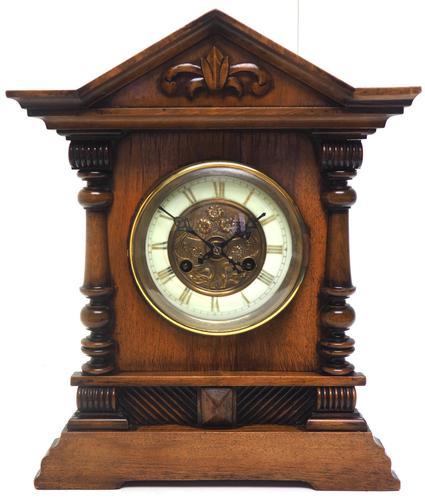 Light Mahogany Bracket Mantel Clock Architectural Striking 8 Day Mantle Clock (1 of 6)