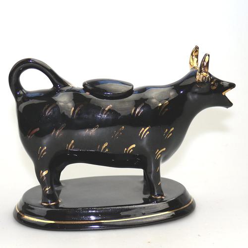 A Staffordshire Jackfield Pottery Novelty Cow Creamer Jug C.19thc (1 of 7)