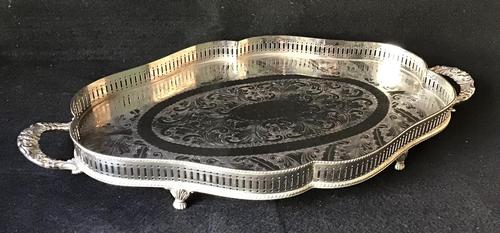 Silver Plated Serpentined Two Handle Galleried Tray (1 of 8) Silver Plated Serpentined Two Handle Galleried Tray (1 of 8)