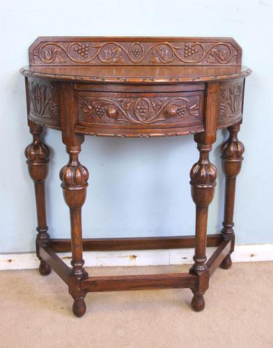 Antique Jacobean Style Carved Oak Demi Lune Side Table (1 of 8)