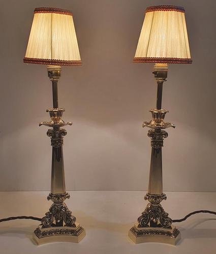 Pair of 19th Century Brass Empire Style Candlesticks Converted to Table Lamps (1 of 6) Pair of 19th Century Brass Empire Style Candlesticks Converted to Table Lamps (1 of 6)