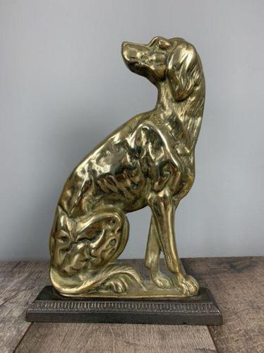 Victorian Brass Dog Doorstop Door Stop on Cast Iron Plinth Door Porter (1 of 5)