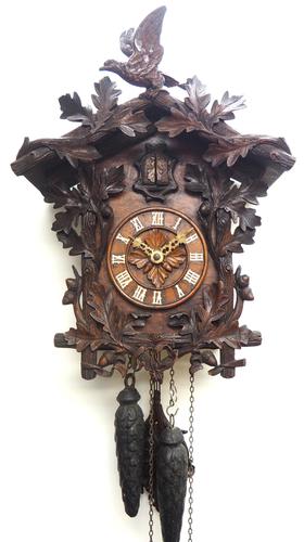 Antique Carved Early Cuckoo Clock Weight Driven Visible Pendulum (1 of 14)