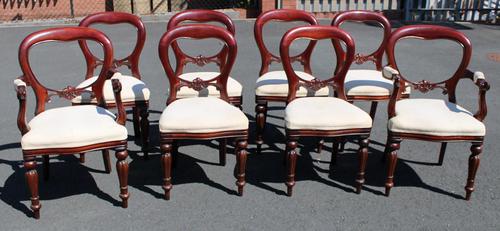 1960's Set of 8 Mahogany Balloon Back Dining Chairs in Cream. 6+2 Carvers (1 of 5)