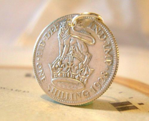 Antique Pocket Watch Chain Fob 1928 Lucky Silver One Shilling Old 5d Coin Fob (1 of 7)