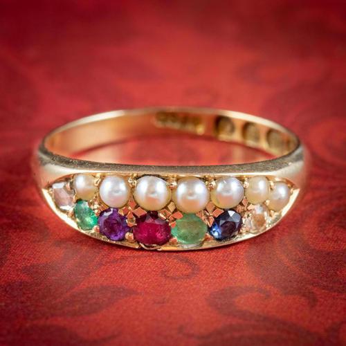 Antique Victorian Dearest Gemstone Ring 18ct Gold Dated 1889 (1 of 7)