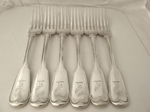 Fine Set of 6 Antique Silver Fiddle & Thread Pattern Dinner Forks George Adams London 1857 (1 of 6)