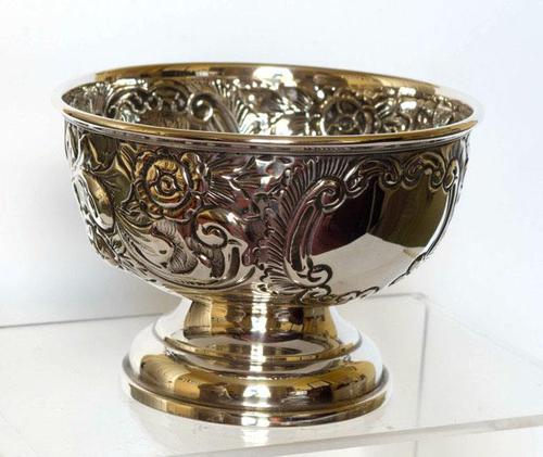 Small Edwardian Silver Bowl with Scrolls & Flowerheads - Birmingham 1909 (1 of 4)