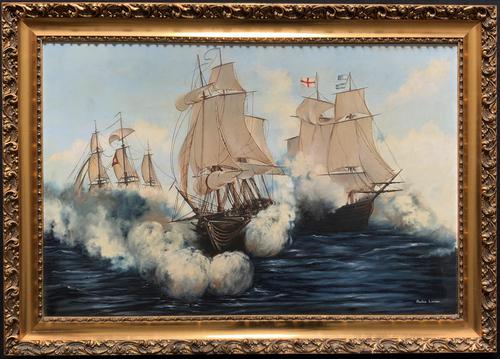 Large Fabulous Vintage 20th Century Maritime Naval Battle Ships Seascape Oil Painting (1 of 12) Large Fabulous Vintage 20th Century Maritime Naval Battle Ships Seascape Oil Painting (1 of 12)