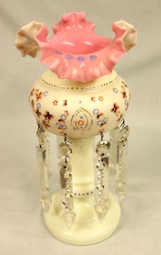 Antique Victorian Single Pink & Cream Glass Mantle Lustre (1 of 6) Antique Victorian Single Pink & Cream Glass Mantle Lustre (1 of 6)