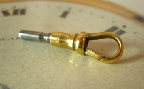 Antique Pocket Watch Chain Fob 1890s Victorian Brass Omega Dog Clip Key (1 of 6)