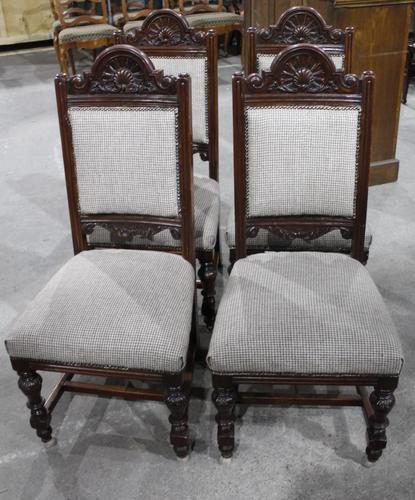1920s Set of 4 Dark Walnut Highback Chairs in Grey (1 of 4) 1920s Set of 4 Dark Walnut Highback Chairs in Grey (1 of 4)