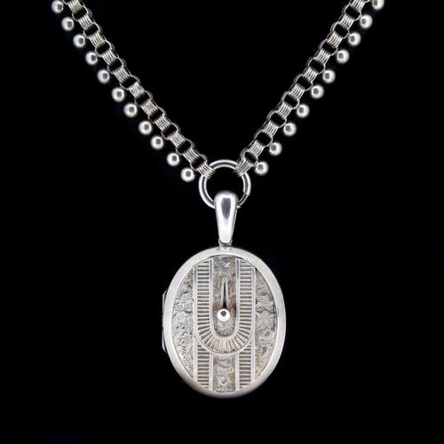 Antique Victorian Aesthetic Large Sterling Silver Locket & Collar Necklace (1 of 8) Antique Victorian Aesthetic Large Sterling Silver Locket & Collar Necklace (1 of 8)