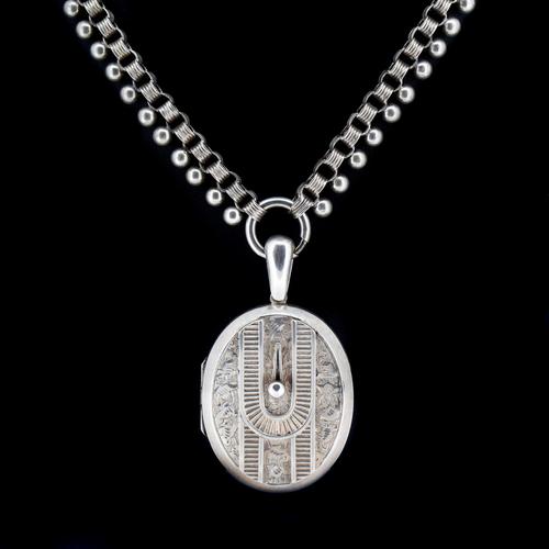 Antique Victorian Aesthetic Large Sterling Silver Locket & Collar Necklace (1 of 8)