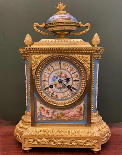 19th Century Ormolu & Painted Porcelain Striking 8-day Mantel Clock (1 of 7)