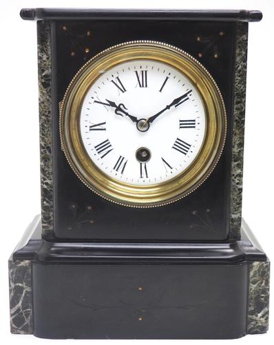 Antique French Slate & Marble Mantel Clock 8 Day Mantle Clock (1 of 9)