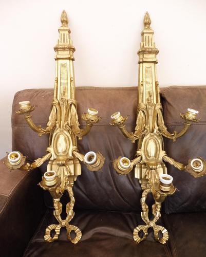 Pair of 5 branch wall lights height 3ft 3 inch brass (free shipping to mainland england) (1 of 11) Pair of 5 branch wall lights height 3ft 3 inch brass (free shipping to mainland england) (1 of 11)