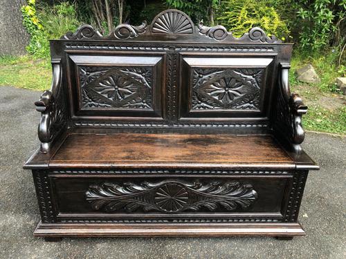 Antique English Carved Oak Hall Bench Settle (1 of 10) Antique English Carved Oak Hall Bench Settle (1 of 10)
