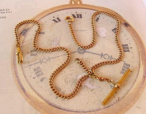 Victorian 1890s Pocket Watch Chain Arts & Crafts Brass And Copper Albert With T Bar (1 of 11)