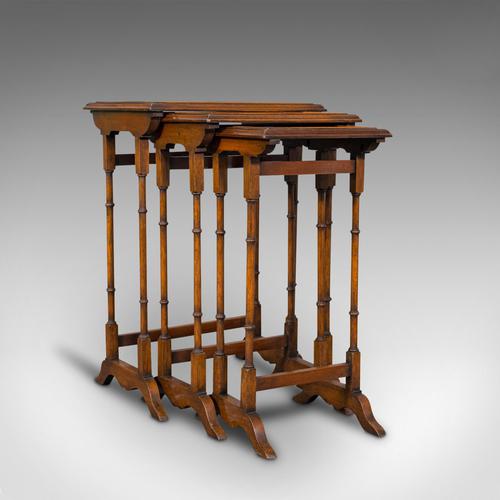 Antique Trio of Nest Tables, English, Walnut, Mahogany, Nesting, Side, Edwardian (1 of 12)