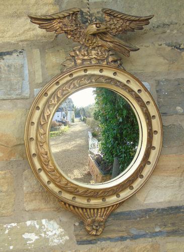 Regency Style Circular Convex Mirror Eagle Crest (1 of 6)