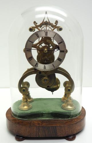 Vintage English Fusee Skeleton Clock 8-day Fusee Timepiece Mantel Clock All Under Dome 5 Spoke Wheels (1 of 17)