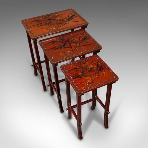 Antique Nest of 3 Occasional Side Tables, Oriental, Japanned, Victorian c.1900 (1 of 12)