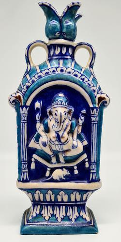 Vintage Bombay Porcelain Vase Featuring Hindu God Ganesh Standing on a Mouse (1 of 8)