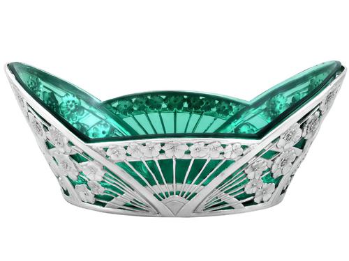 German Silver & Green Glass Dish / Centrepiece - Art Deco - Antique c.1920 (1 of 12)