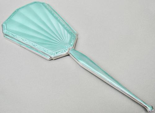 Fabulous Art Deco Silver & Guilloche Enamel Hand Mirror by Charles Green, Birmingham 1936 (1 of 9)