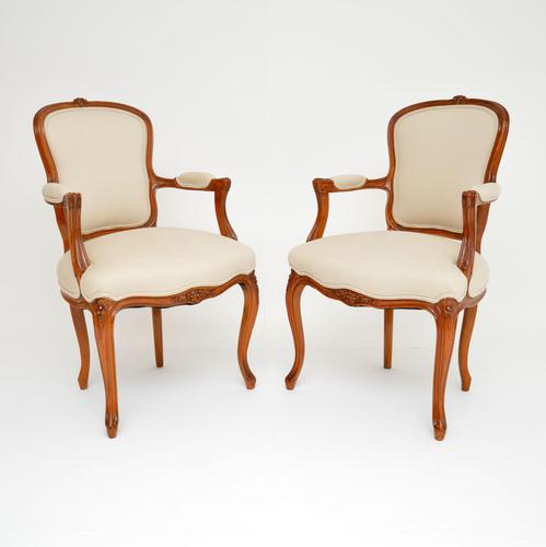 Pair of Antique French Walnut Salon Armchairs (1 of 11)