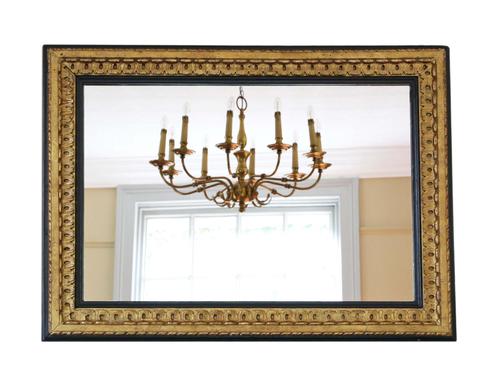 Large Black and Gilt 19th Century Overmantle or Wall Mirror (1 of 6)