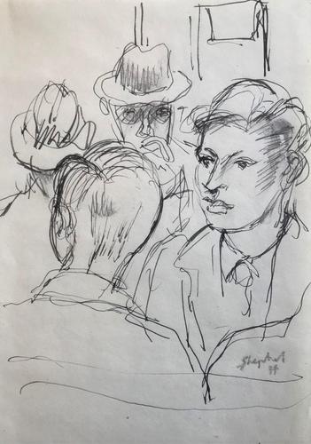 Original Pen an Ink Drawing 'Conversation' by Toby Horne Shepherd - Signed, Dated 44 (1 of 1) Original Pen an Ink Drawing 'Conversation' by Toby Horne Shepherd - Signed, Dated 44 (1 of 1)
