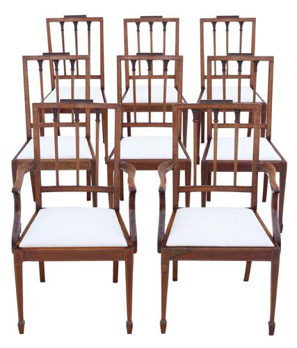 Antique Fine Quality Set of 8 (6 + 2) Georgian Revival Mahogany Dining Chairs C1900 (1 of 11)