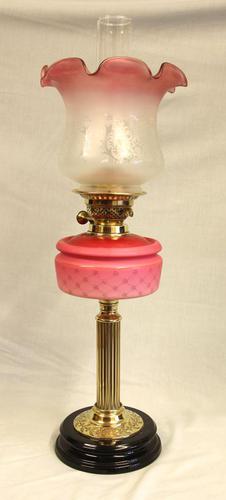 Antique Victorian Satin Pink Oil Lamp (1 of 9)