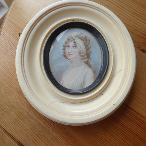 Georgian Portait Miniature in Ivory Frame **we do not allow ivory on the site** (1 of 10)