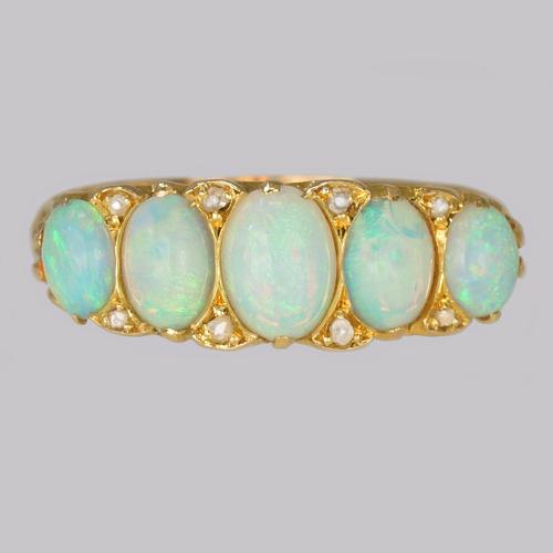 Antique 18ct Gold Opal & Diamond Ring Five Stone Ornate Ring Hallmarked Birmingham 1922 (1 of 9)