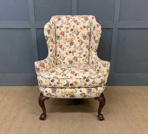 Upholstered Walnut Wing Armchair (1 of 9)