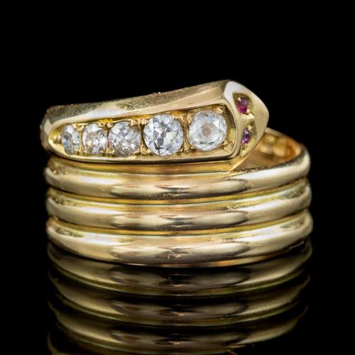 Antique Edwardian Old Cut Diamond Snake Ring 18ct Gold Dated 1916 (1 of 7)