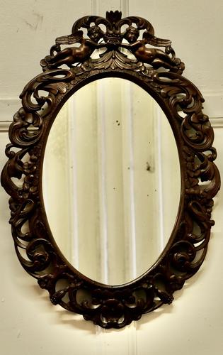 French Ornate Carved Oval Mirror, Decorated with Cherubs (1 of 7)